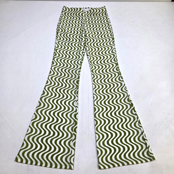 Garage Pants - Garage Flare Pants Womens XS Green Wavy Psychedelic Retro Bell Bottom Trousers